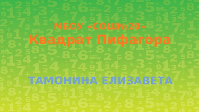 МБОУ «СОШ№20»  Квадрат Пифагора Тамонина Елизавета 