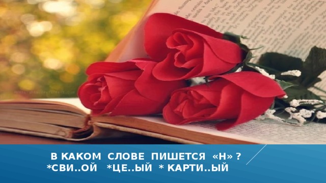  в каком слове пишется «н» ?  *сви..ой *це..ый * карти..ый 