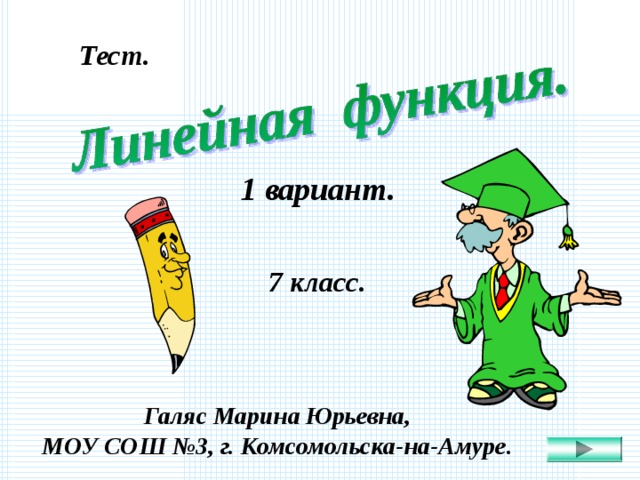Тест. 1 вариант. 7 класс. Галяс Марина Юрьевна, МОУ СОШ №3, г. Комсомольска-на-Амуре. 