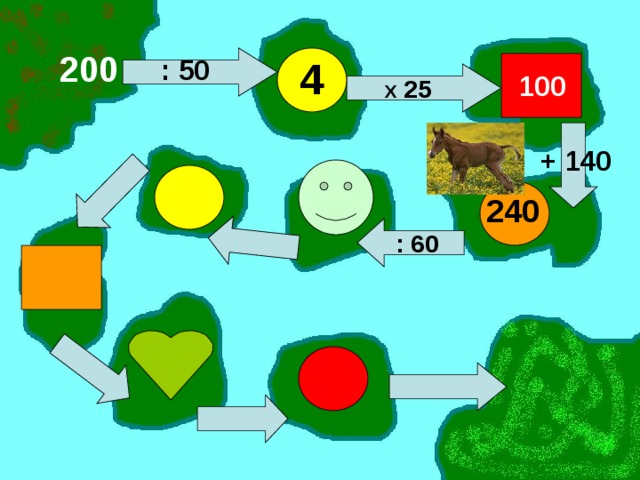 200 4 : 50 100 Х 25 + 140 240 : 60