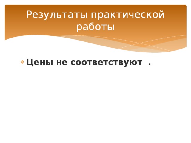 Результаты практической работы Цены не соответствуют . 