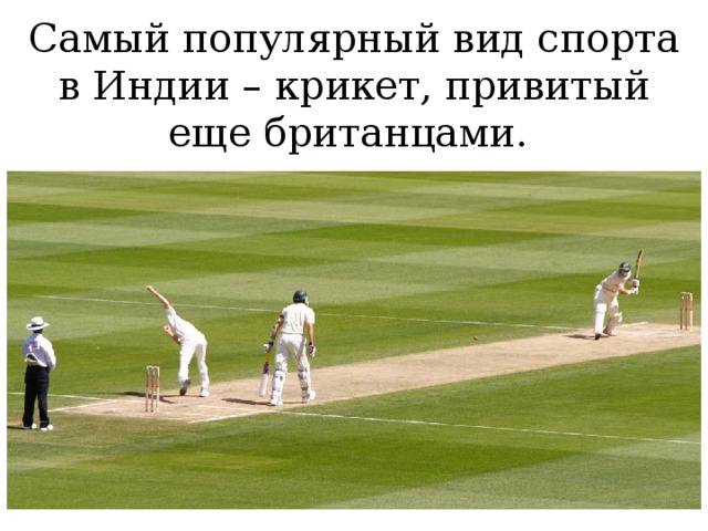 Самый популярный вид спорта в Индии – крикет, привитый еще британцами. 