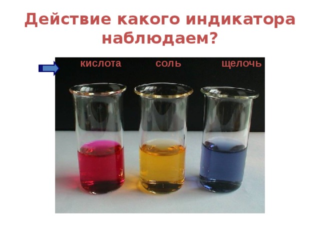 Действие какого индикатора наблюдаем? кислота соль щелочь