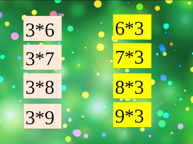 6*3 3*6 7*3 3*7 3*8 8*3 9*3 3*9 