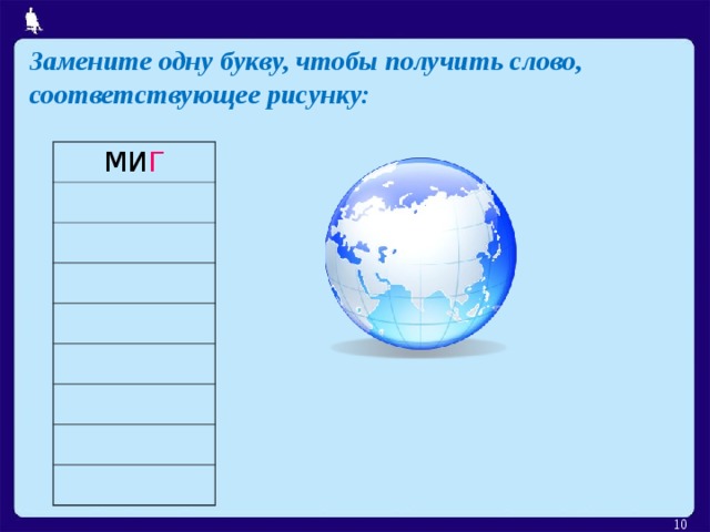 Замените одну букву, чтобы получить слово, соответствующее рисунку: МИ Г  