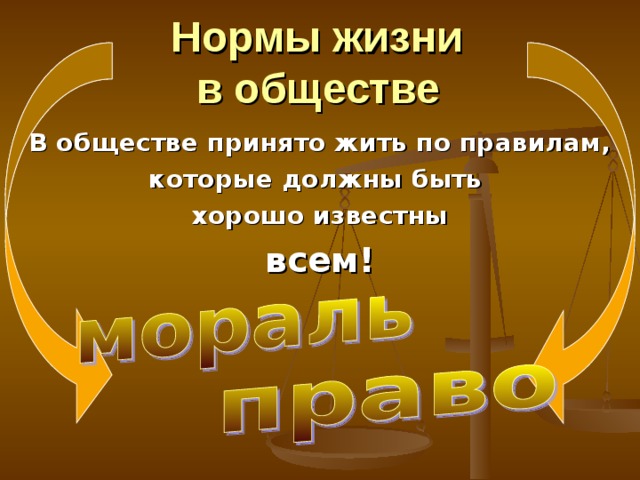 Нормы жизни  в обществе  В обществе принято жить по правилам, которые должны быть хорошо известны всем! 