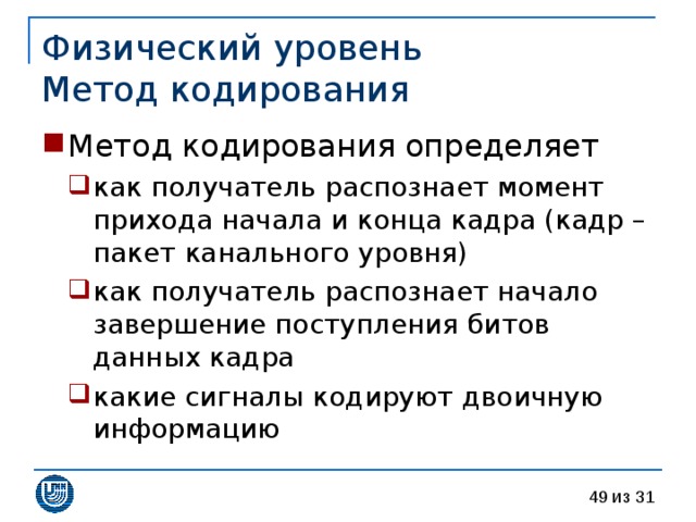 Физический уровень  Метод кодирования 