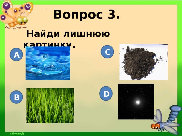 Вопрос 3.  Найди лишнюю картинку. C A D B 