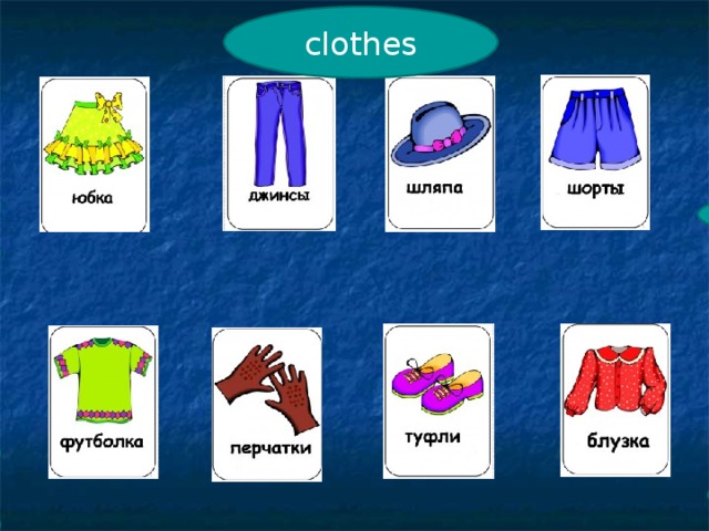 clothes hat skirt shorts jeans shoes T-shirt blouse gloves 