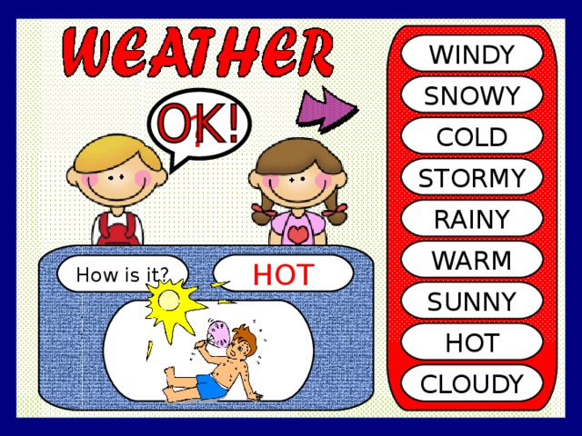 WINDY SNOWY ? COLD STORMY RAINY WARM HOT How is it? SUNNY HOT CLOUDY 