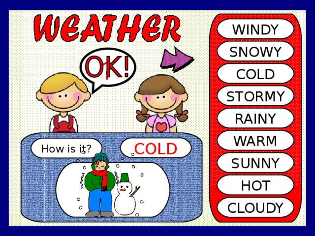 WINDY SNOWY ? COLD STORMY RAINY WARM COLD How is it? SUNNY HOT CLOUDY 