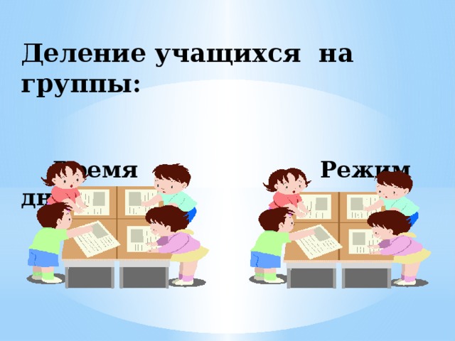 Деление учащихся на группы:     Время Режим дня 