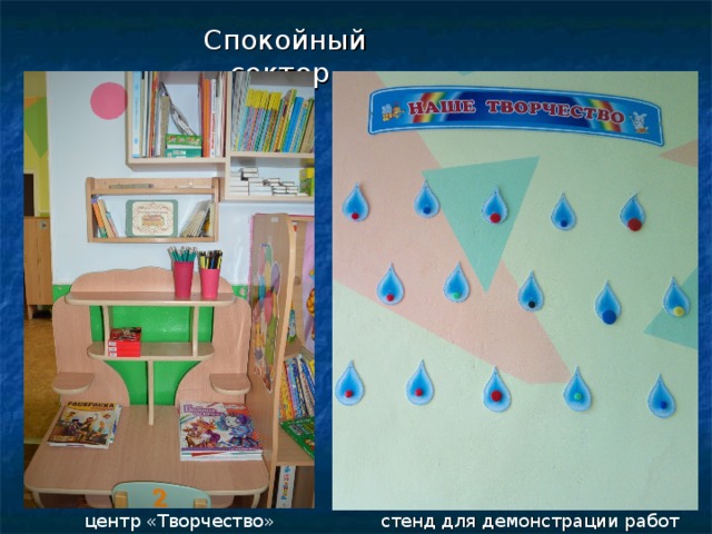 Спокойный сектор центр «Творчество» стенд для демонстрации работ 