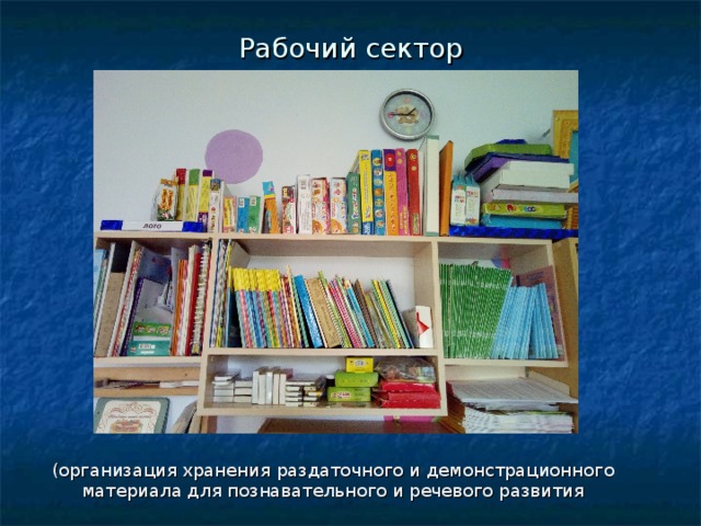 Рабочий сектор (организация хранения раздаточного и демонстрационного материала для познавательного и речевого развития 