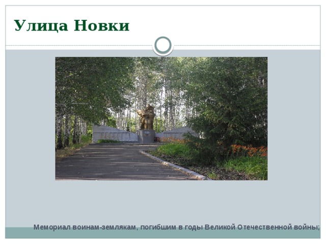   Мемориал воинам-землякам, погибшим в годы Великой Отечественной войны; Улица Новки 