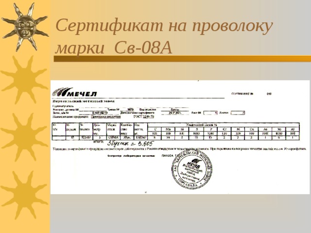 Сертификат на проволоку марки Св-08А 