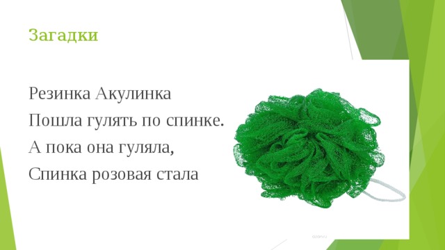 Загадки Резинка Акулинка Пошла гулять по спинке. А пока она гуляла, Спинка розовая стала 