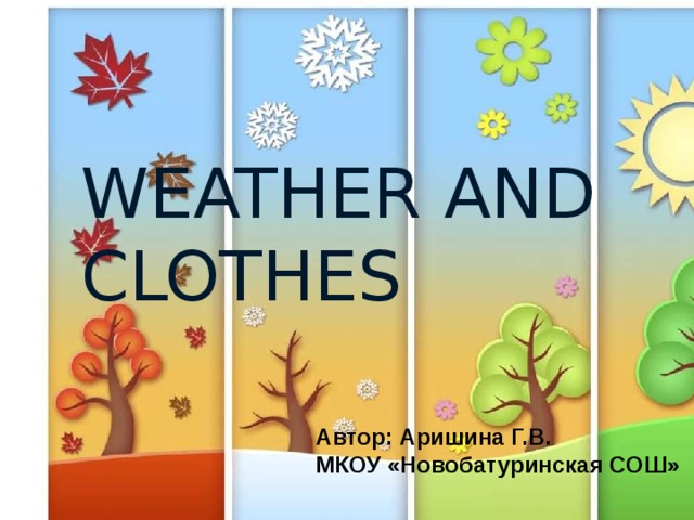  WEATHER AND CLOTHES   Автор: Аришина Г.В. МКОУ «Новобатуринская СОШ»   