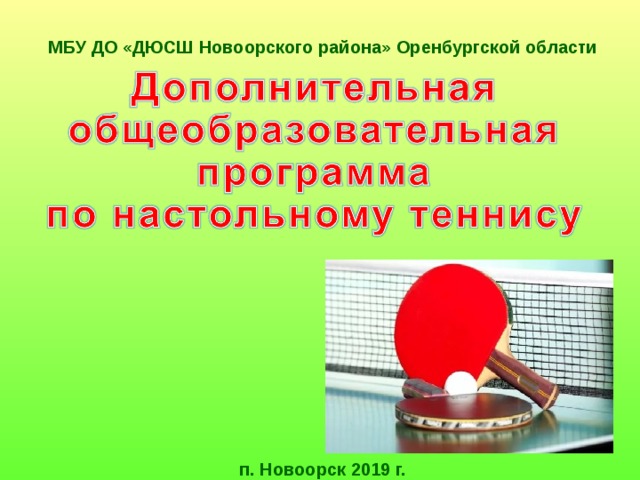  МБУ ДО «ДЮСШ Новоорского района» Оренбургской области           п. Новоорск 2019 г.  . 