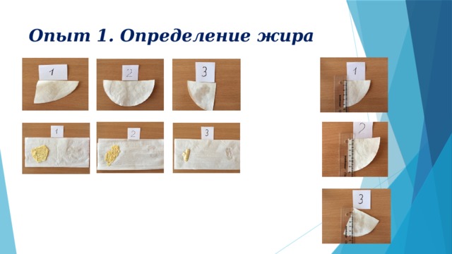 Опыт 1. Определение жира 