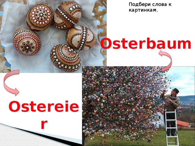 Подбери слова к картинкам. Osterbaum Ostereier 