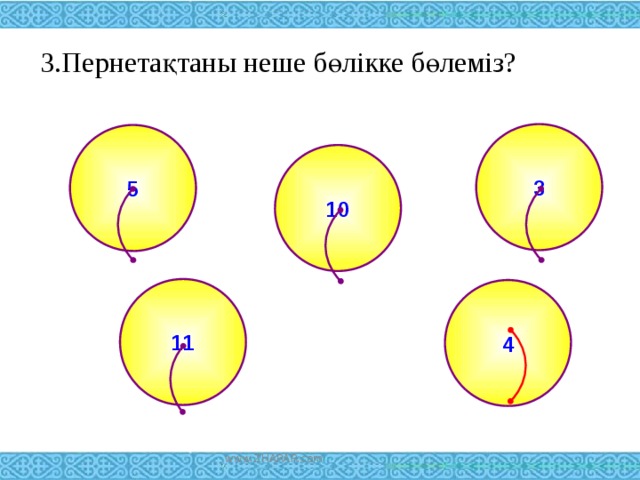 3.Пернетақтаны неше бөлікке бөлеміз?   3 5 10 11 4 www.ZHARAR.com 
