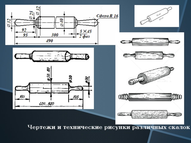 Чертежи и технические рисунки различных скалок 