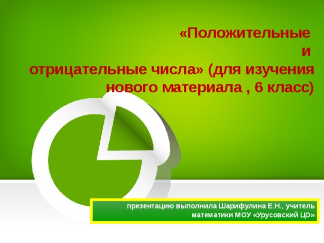 «Положительные  и  отрицательные числа» (для изучения нового материала , 6 класс) презентацию выполнила Шарифулина Е.Н., учитель математики МОУ «Урусовский ЦО» 