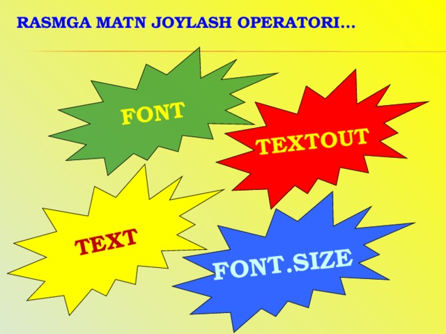TEXT FONT.SIZE TEXTOUT FONT  RASMGA MATN JOYLASH OPERATORI… 