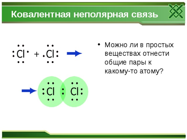 Ковалентная неполярная связь Можно ли в простых веществах отнести общие пары к какому-то атому? 
