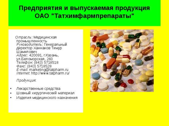  Предприятия и выпускаемая продукция  ОАО 