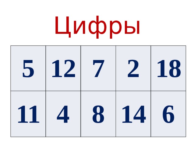 Цифры 5 12 11 7 4 2 8 18 14 6 
