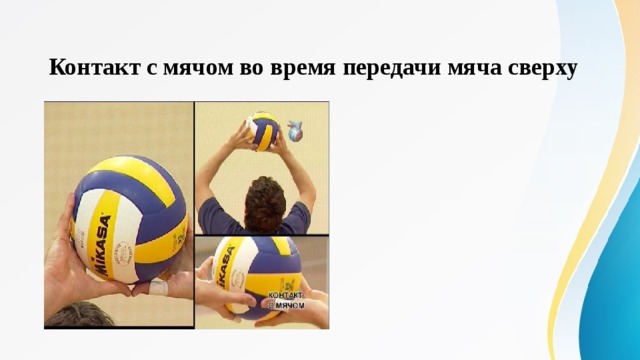 Контакт с мячом во время передачи мяча сверху   