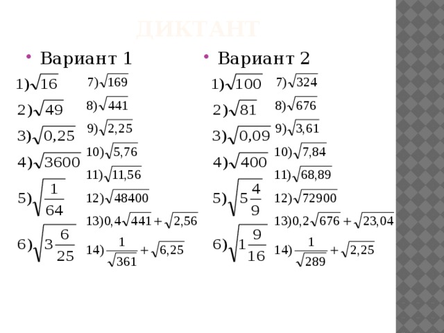 Диктант Вариант 2 Вариант 1 