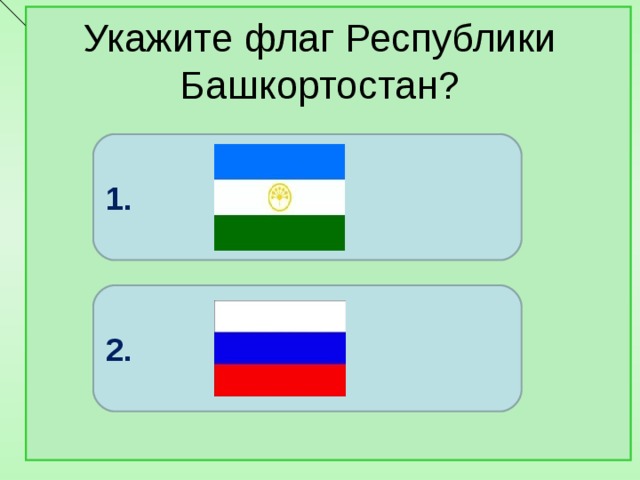 Укажите флаг Республики Башкортостан? 1. 2.