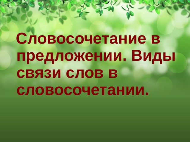  Словосочетание в предложении. Виды связи слов в словосочетании. 