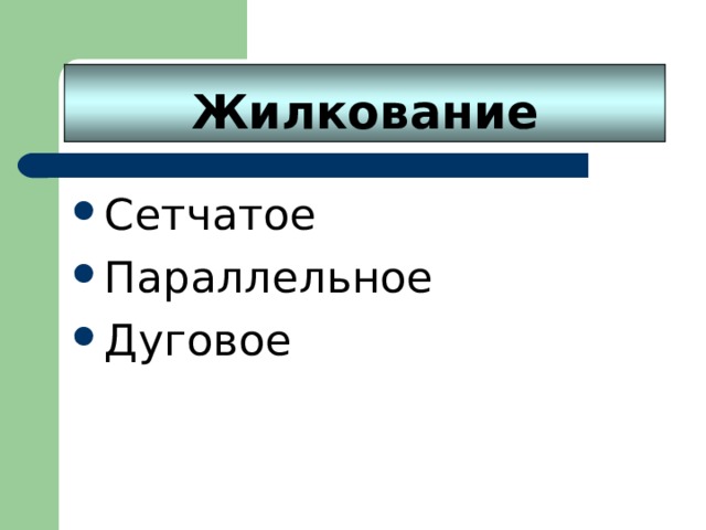Жилкование Сетчатое Параллельное Дуговое 
