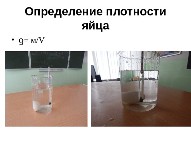    Определение плотности яйца   ƍ= м/V  