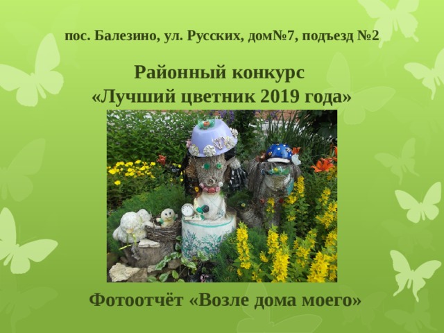 пос. Балезино, ул. Русских, дом№7, подъезд №2  Районный конкурс  «Лучший цветник 2019 года»   Фотоотчёт «Возле дома моего» 