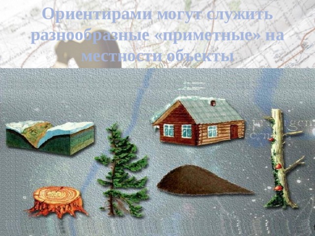 Ориентирами могут служить разнообразные «приметные» на местности объекты 
