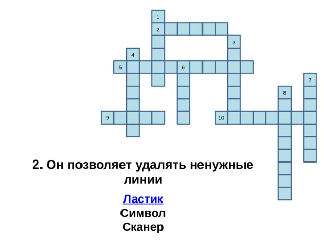 1 2 3 4 5 6 7 8 9 10 2. Он позволяет удалять ненужные линии  Ластик Символ Сканер