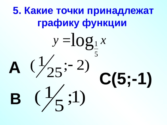 5. Какие точки принадлежат графику функции А С(5;-1) В 