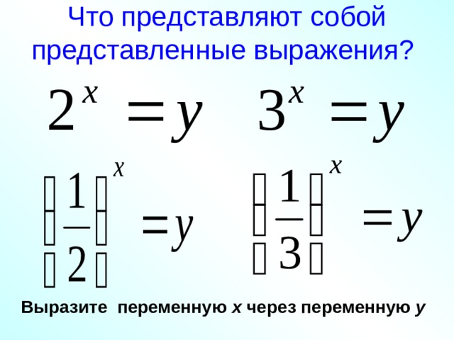 Что представляют собой представленные выражения?  Выразите переменную х через переменную у 