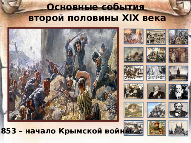 Основные события  второй половины ХIХ века 1853 – начало Крымской войны 