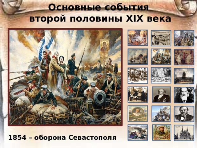 Основные события  второй половины ХIХ века 1854 – оборона Севастополя 