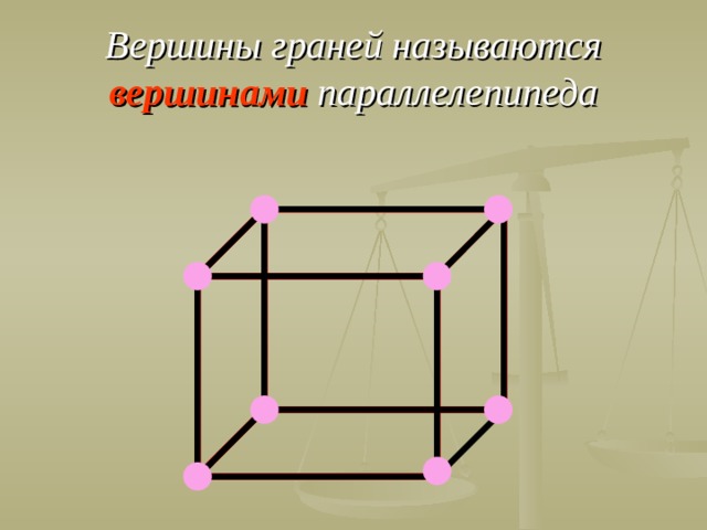 Вершины граней называются  вершинами  параллелепипеда  