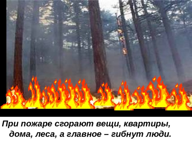 При пожаре сгорают вещи, квартиры, дома, леса, а главное – гибнут люди. 