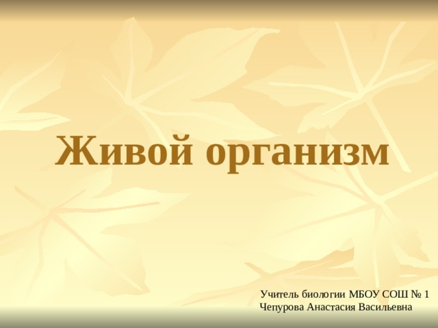 Живой организм Учитель биологии МБОУ СОШ № 1 Чепурова Анастасия Васильевна