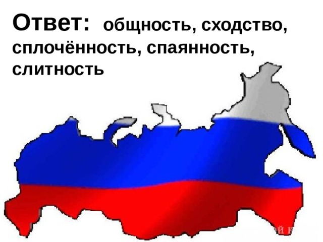 Ответ:   общность, сходство, сплочённость, спаянность, слитность    