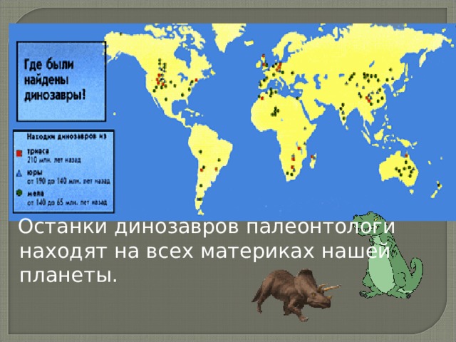  Останки динозавров палеонтологи находят на всех материках нашей планеты. 